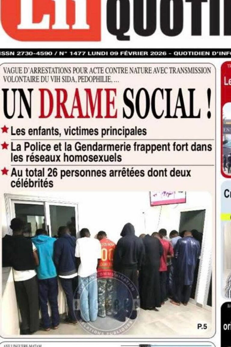 Ce qui se passe dans l'actualité n'est que la face visible de l'icegerg. Depuis quelques années ils font ostensiblement la promotion de leurs basses pratiques. Il est devenu même énervant de regarder la télé. Presque sur la majorité des plateaux on trouve des hommes parés comme des femmes, parlant comme elles et, à l'aide de leurs talents divers, parviennent à gagner l'affection d'un public souvent innocent. C'est ce qui fait que dans le public, on en trouve, actuellement, qui prônent l'indulgence pour telle ou telle célébrité. Ce que l'on ignore, est que ces mêmes célébrités sont chargées par les lobbies, à coup de gros financements, d'embellir leurs ignominies en se faisant admirer avec leur statut de goorjigeen. On a même vu une star, réputée être leur vitrine, se faire choisir comme l'ambassadeur de la R.T.S notre chaine nationale. Catastrophe ! Quant aux séries télévisées, c'est horrible. Le vrai problème se situe ici. Ils font impunément leur promotion et aucune loi ne leur interdit cela explicitement. CETTE FOIS-CI, L'OCCASION EST BONNE. IL NE FAUT PAS RATER LE COCHE. IL FAUT FRAPPER DUREMENT DANS UN BUT PEDAGOGIQUE. TOUTE INDULGENCE A LEUR EGARD EQQUIVAUDRAIT A UNE APOLOGIE DE L'HOMOSEXUALITE. Le corps social est profondément blessé, il faut rapidement panser la plaie, pour éviter la gangrène.